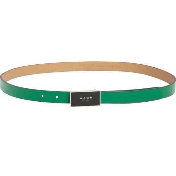 Kate Spade New York L Forest Glen Skinny Leather Belt 3/4" Black Enamel Buckle - Picture 1 of 1